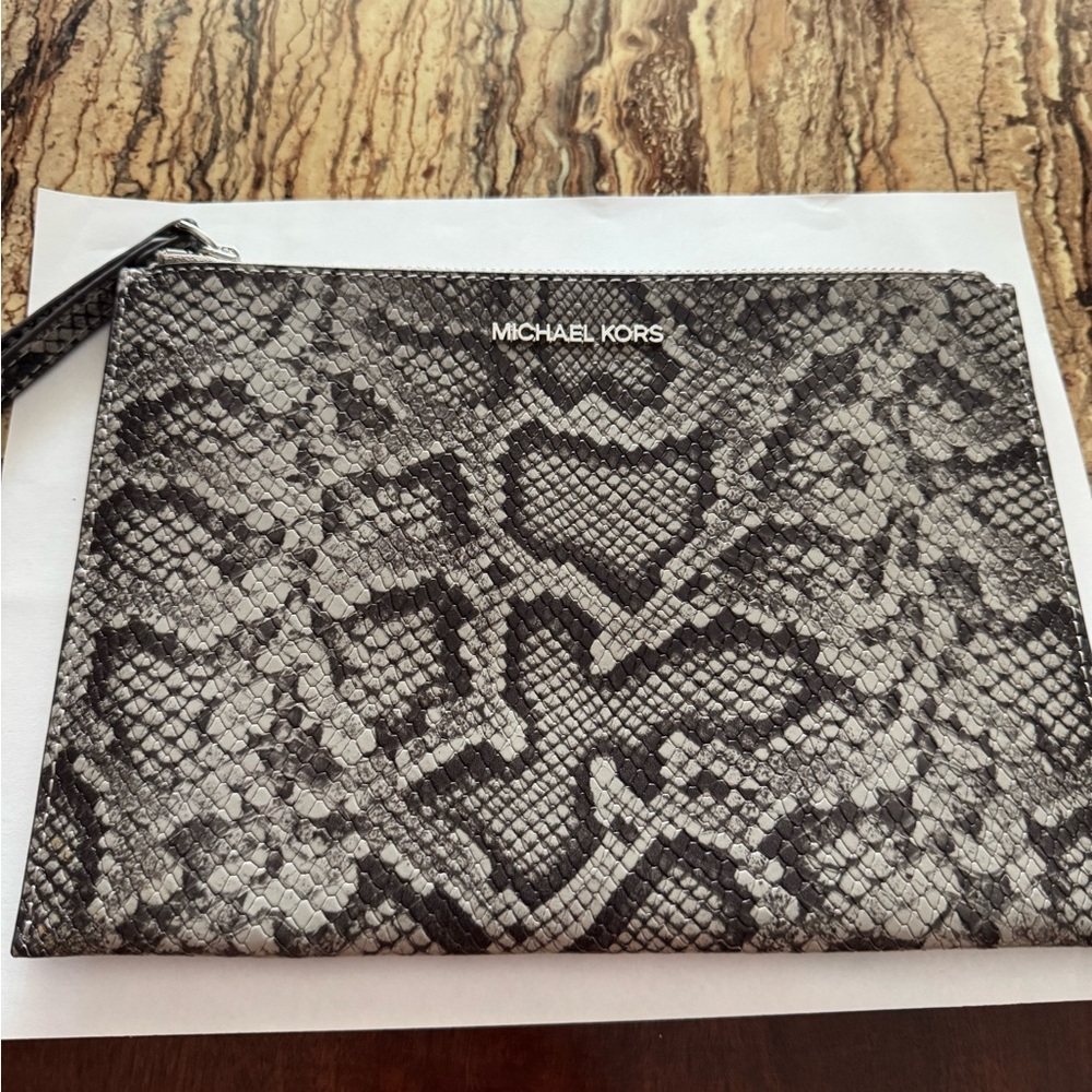 Michael Kors Black and Gray Snake Print Pouch/clutch/wristlet